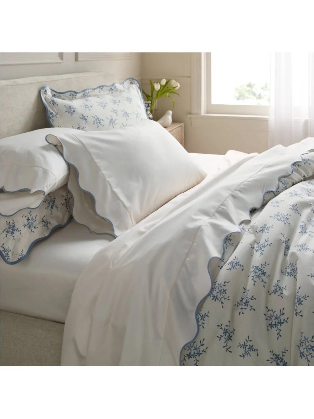 TWIN 400 Thread Count Performance 3pc Sheet Set Blue Scalloped Hem - Threshold